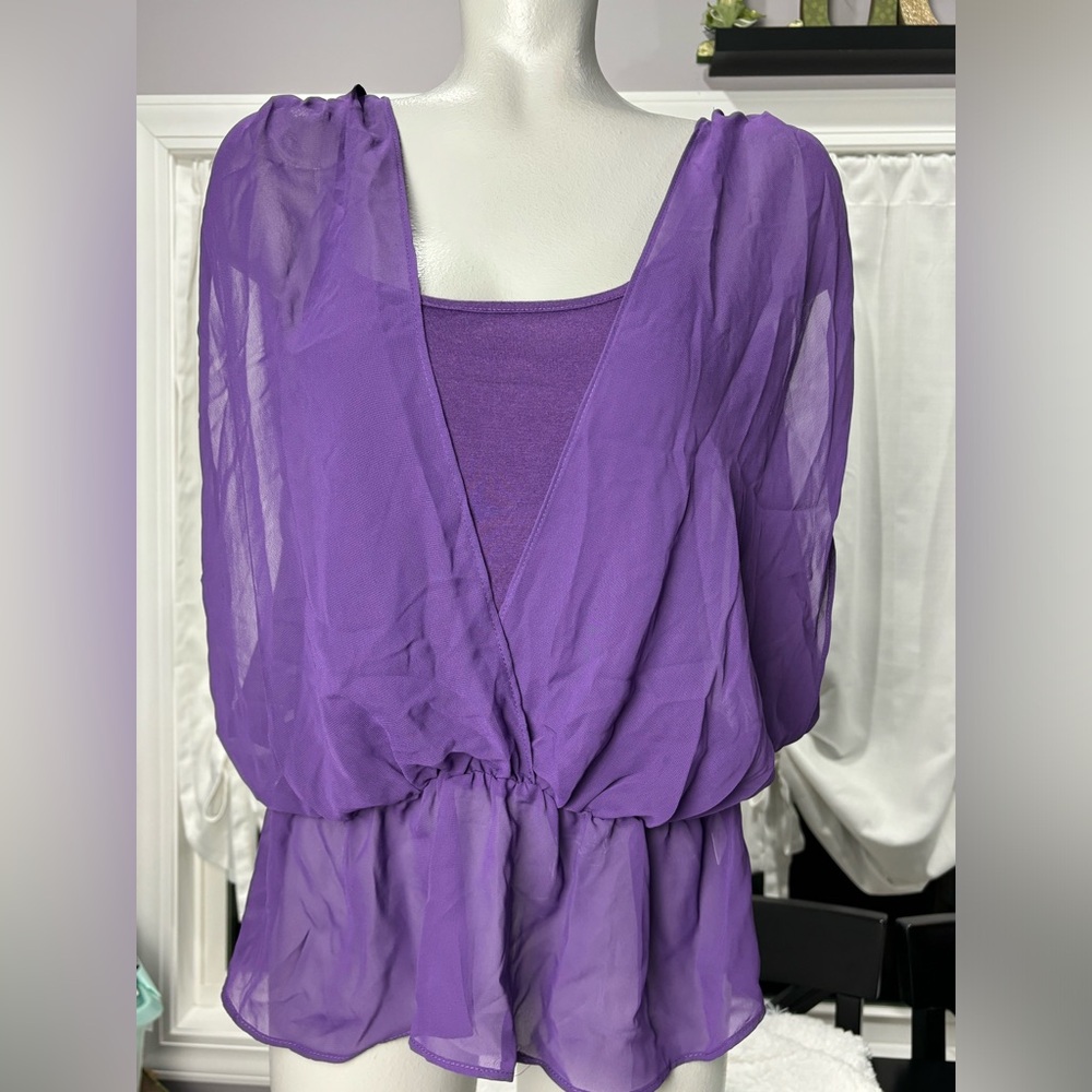NWT 💜 Apt. 9 Purple Flowy Sheer Cinched Waist Top | Size Small - Picture 3 of 10